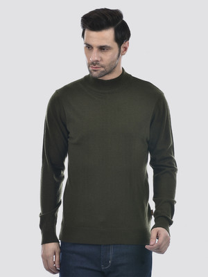 NUMERO UNO Solid High Neck Casual Men Green Sweater