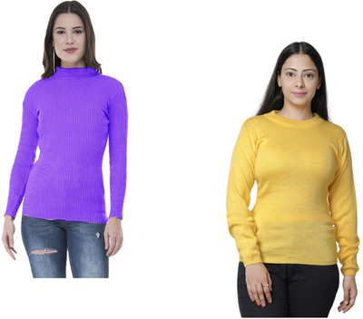 IndiWeaves Solid High Neck Casual Women Multicolor Sweater