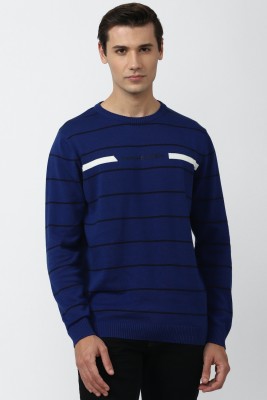 VAN HEUSEN Striped Crew Neck Casual Men Blue Sweater