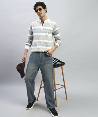 SILVANUS Striped Collared Neck Casual Men Multicolor Sweater