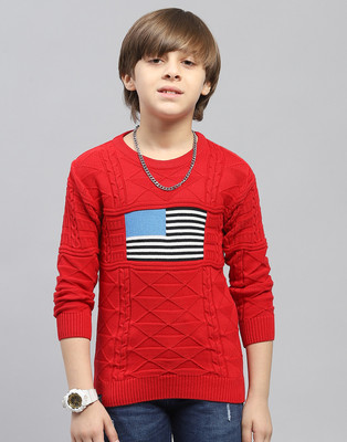 MONTE CARLO Self Design Round Neck Casual Boys Red Sweater