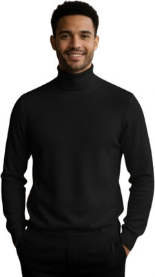 GAINELL Solid Turtle Neck Casual Men Black Sweater