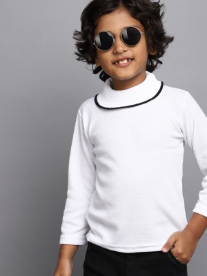 V-MART Solid Turtle Neck Casual Boys White, White Sweater