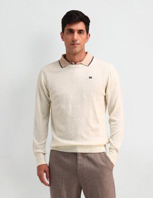 Arrow Sport Solid Crew Neck Casual Men White Sweater