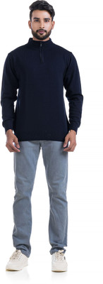 Vital Solid High Neck Casual Men Dark Blue Sweater