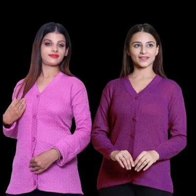 LUXURIOUS DESIGN Solid V Neck Casual Women Purple, Pink Sweater