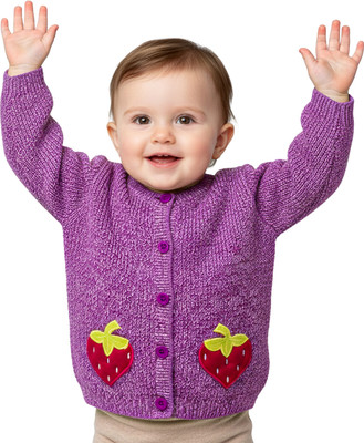 COMPOUND Self Design Round Neck Casual Baby Girls Pink Sweater