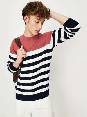 MAX Colorblock Round Neck Casual Men Multicolor Sweater
