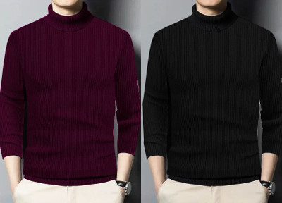 HouseOfCommon Solid High Neck Casual Men Multicolor Sweater
