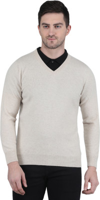 MONTE CARLO Solid V Neck Casual Men Grey Sweater
