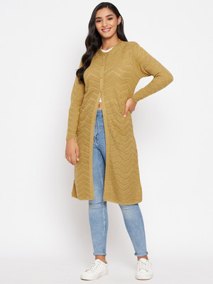 CLAPTON Solid Round Neck Casual Women Gold Sweater