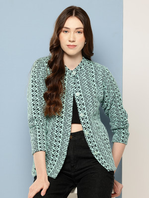 Aarika Woven Round Neck Casual Women Green Sweater