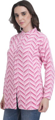 Life and style Striped Mandarin Neck Casual Women Pink Sweater