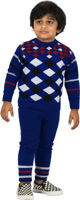 GTwo Self Design Round Neck Casual Baby Boys Blue Sweater