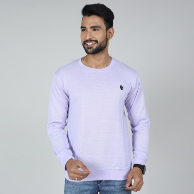 GAME BEGINS Solid Round Neck Casual Men Purple Sweater
