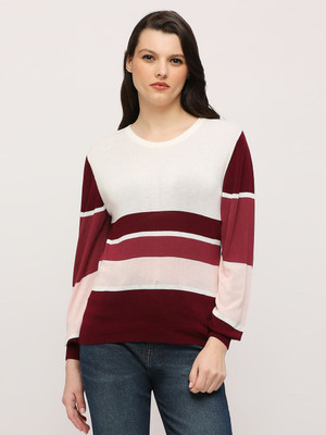 Pepe Jeans Woven Round Neck Casual Women Red Sweater