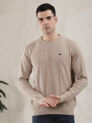 COBB ITALY Solid Round Neck Casual Men Beige Sweater