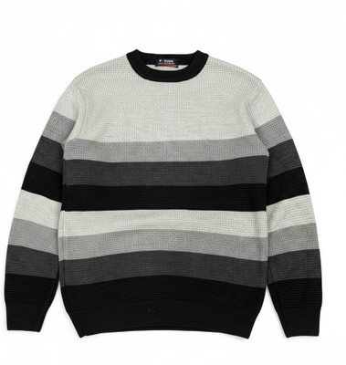 ROADKING Striped Round Neck Casual Men Grey Sweater