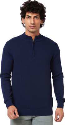 Spykar Solid Round Neck Casual Men Blue Sweater