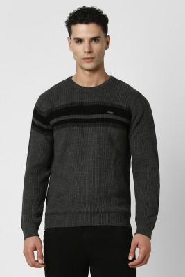 VAN HEUSEN Colorblock Round Neck Casual Men Grey Sweater