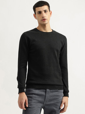 United Colors of Benetton Solid Round Neck Casual Men Black Sweater