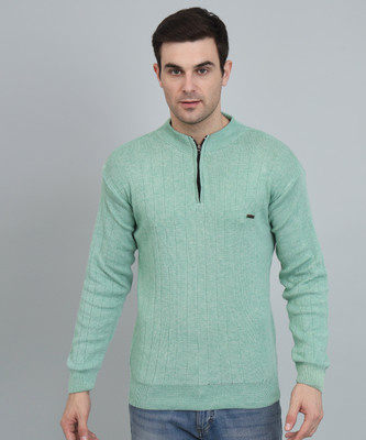 Krew Solid Round Neck Casual Men Green Sweater