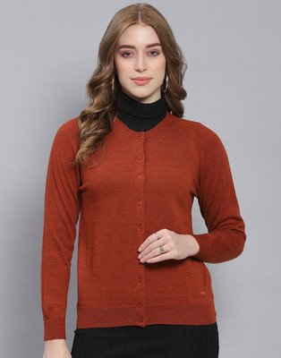 MONTE CARLO Solid Round Neck Casual Women Brown Sweater