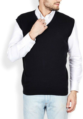 Super Weston Trend Solid V Neck Casual Men Black Sweater