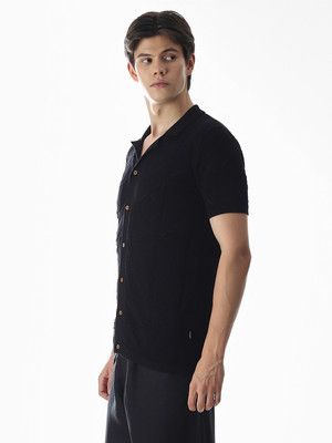 JACK & JONES Self Design Collared Neck Casual Men Black Sweater