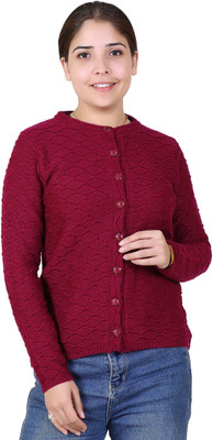 Varenyam Self Design Round Neck Lounge Wear Women Maroon Sweater