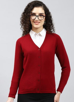 Coldplay Solid V Neck Casual Women Maroon Sweater