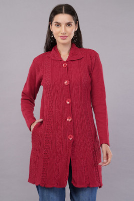 CURIOUS FASHION Self Design Collared Neck Casual Women Red Sweater