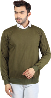 RiverHill Solid Round Neck Casual Men Dark Green Sweater