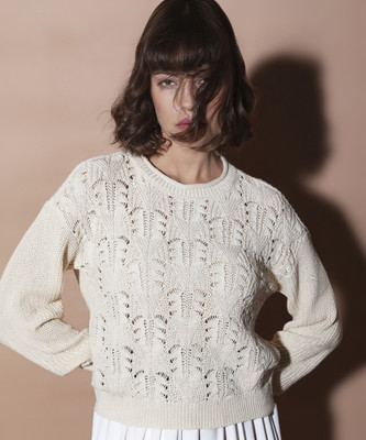 VERO MODA Self Design Round Neck Casual Women Beige Sweater