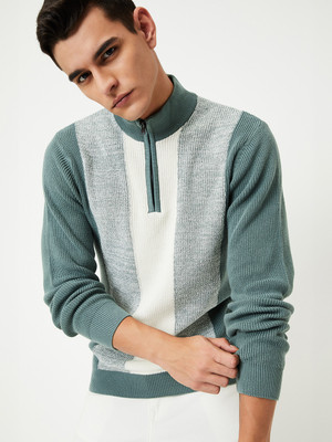 MAX Colorblock Collared Neck Casual Men Green, Grey Sweater