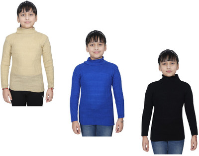 Indistar Striped High Neck Casual Girls Multicolor Sweater