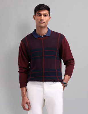 AD by Arvind Self Design Round Neck Casual Men Red Sweater