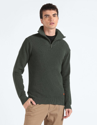 FLYING MACHINE Solid Turtle Neck Casual Men Green Sweater