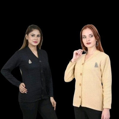 LUXURIOUS DESIGN Self Design V Neck Casual Women Multicolor Sweater