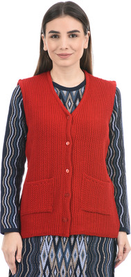 AMERICAN EYE Woven V Neck Casual Women Red Sweater