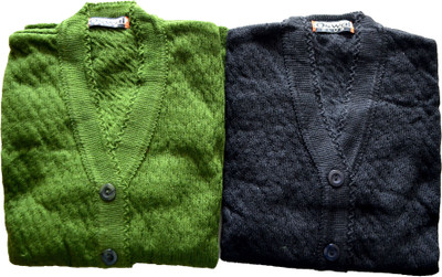 Shunit creation Self Design V Neck Lounge Wear Women Green, Black Sweater