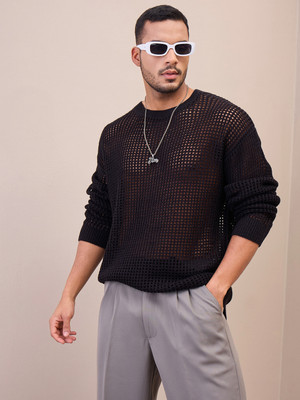 MASCLN SASSAFRAS Solid Round Neck Casual Men Black Sweater