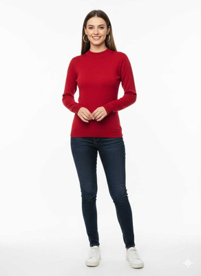 vax vax Solid Round Neck Casual Women Red Sweater