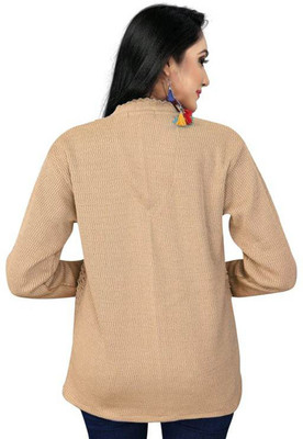 Shunit creation Printed V Neck Casual Women Beige Sweater