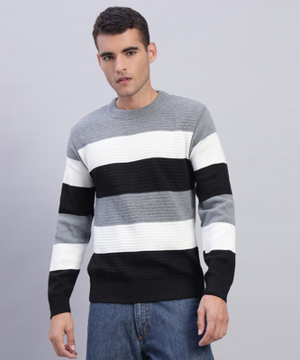 MORKEL Striped, Self Design Round Neck Casual Men Multicolor Sweater