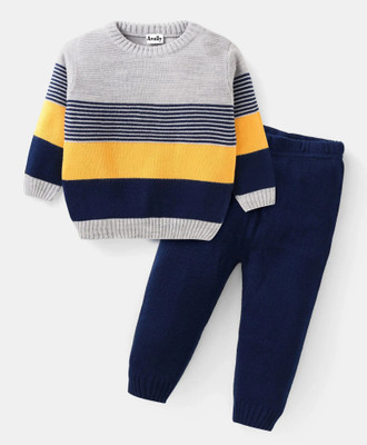 Vadahee Striped Round Neck Casual Boys Grey Sweater