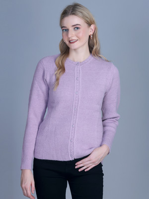 OBAAN Self Design Mandarin Neck Casual Women Purple Sweater