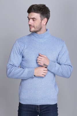 VENATORIA Self Design High Neck Casual Men Blue Sweater