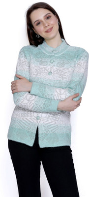 HITTIKA Embroidered Round Neck Casual Women Light Green Sweater