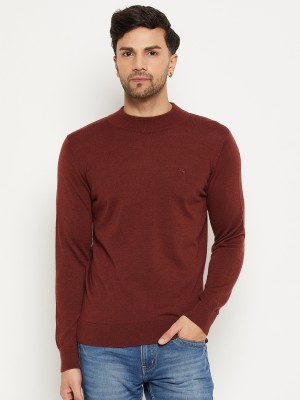98 Degree North Solid Round Neck Casual Men Maroon Sweater